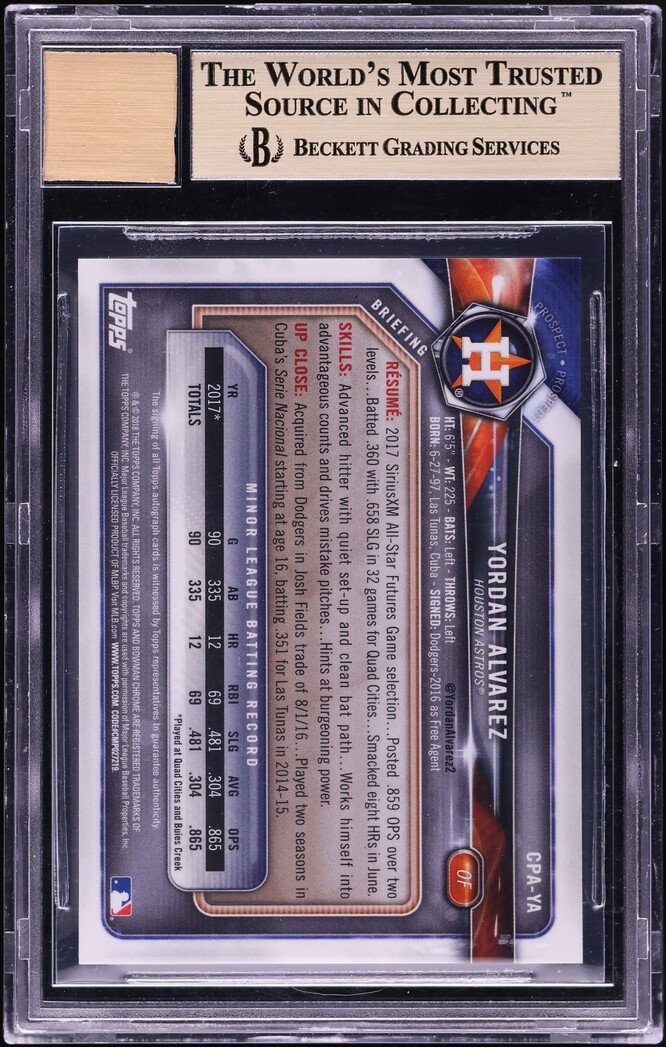 2018 Bowman Chrome Yordan Alvarez PROSPECT AUTO #CPAYA BGS 10