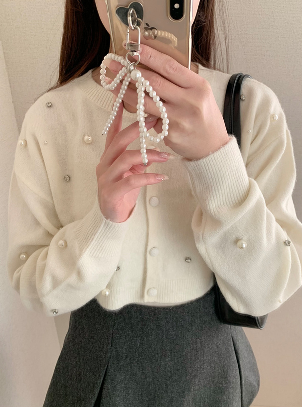 ビジューパールニットショート丈カーディガン[an1467] | レディース