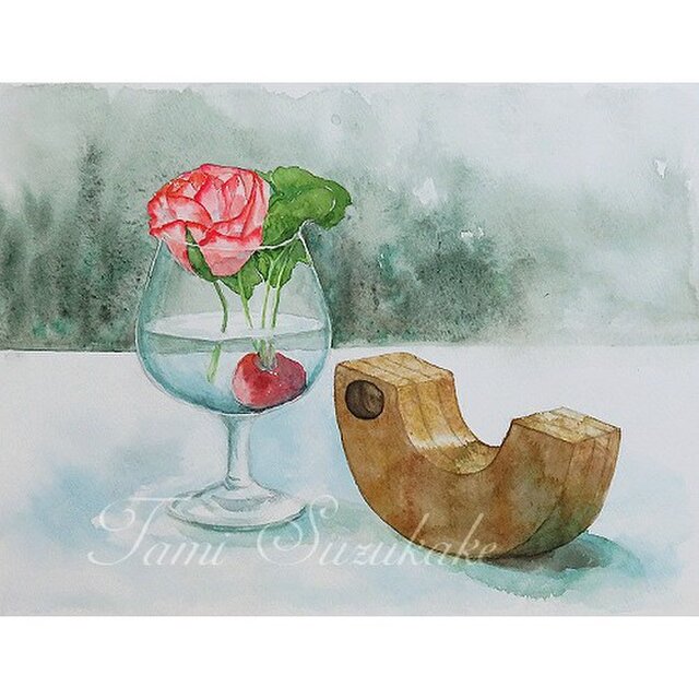 水彩画（原画）「薔薇と木製玩具」 | iichi 日々の暮らしを心地よく