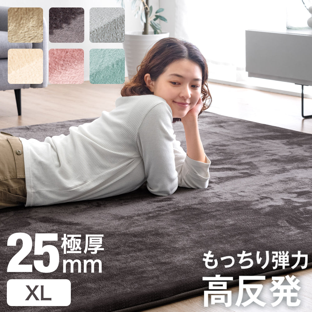 200×300］極厚25mm 高反発ラグ 滑り止め付 フランネル生地 ホット