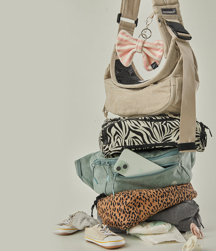 グスケット365抱っこ紐Plus【抱っこ紐+バッグ】ブラウンレオパード