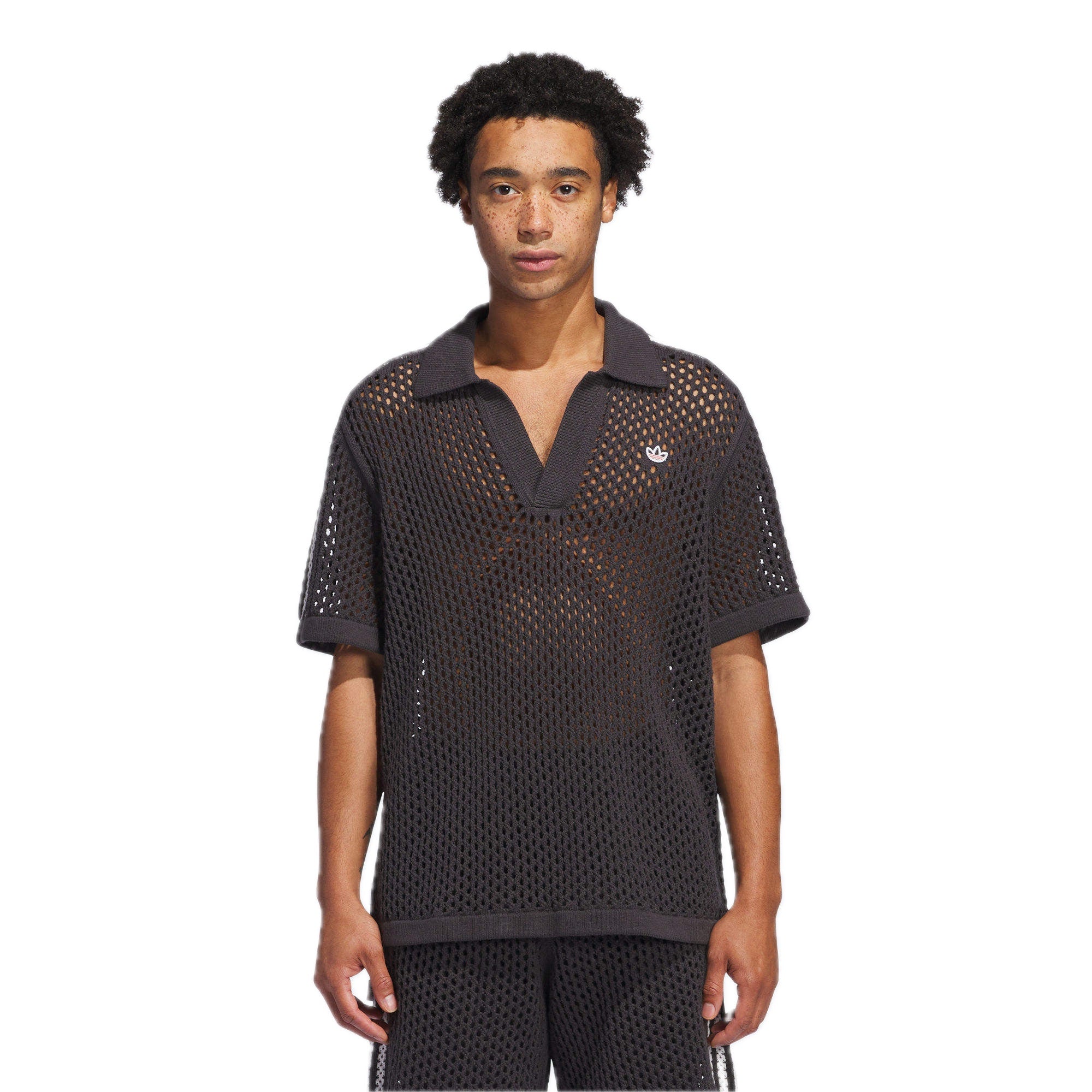 adidas x CLOT FW24 Crochet Polo Shirt Asia Sizing 'Carbon' JE9593