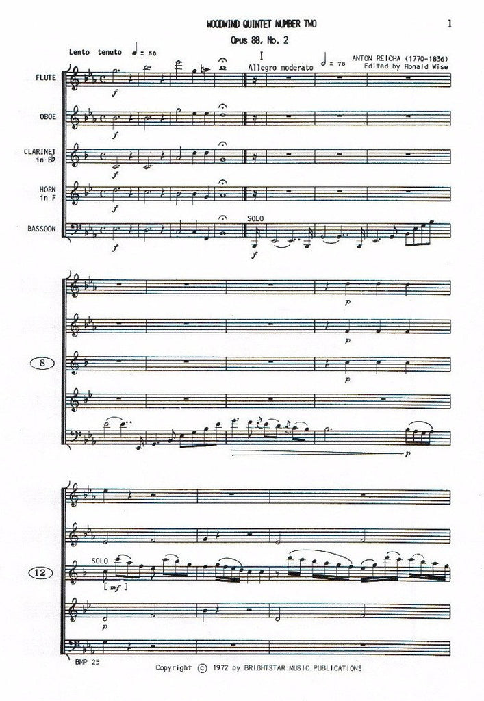 五重奏曲・変ホ長調・Op.88・No.2 (木管五重奏)【Quintet in Eb Op 88