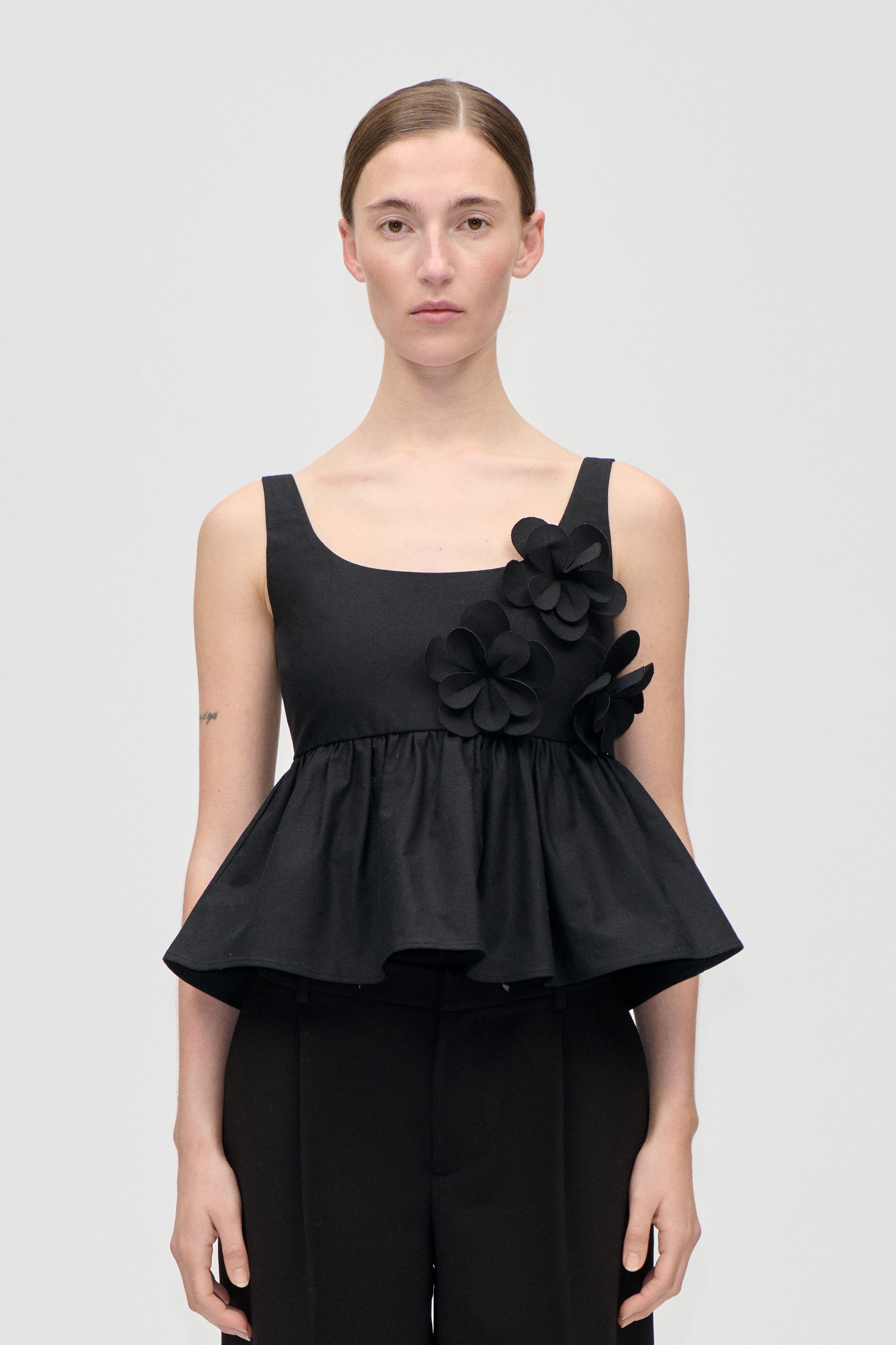 Floral Peplum Top - Jet Black - Stine Goya