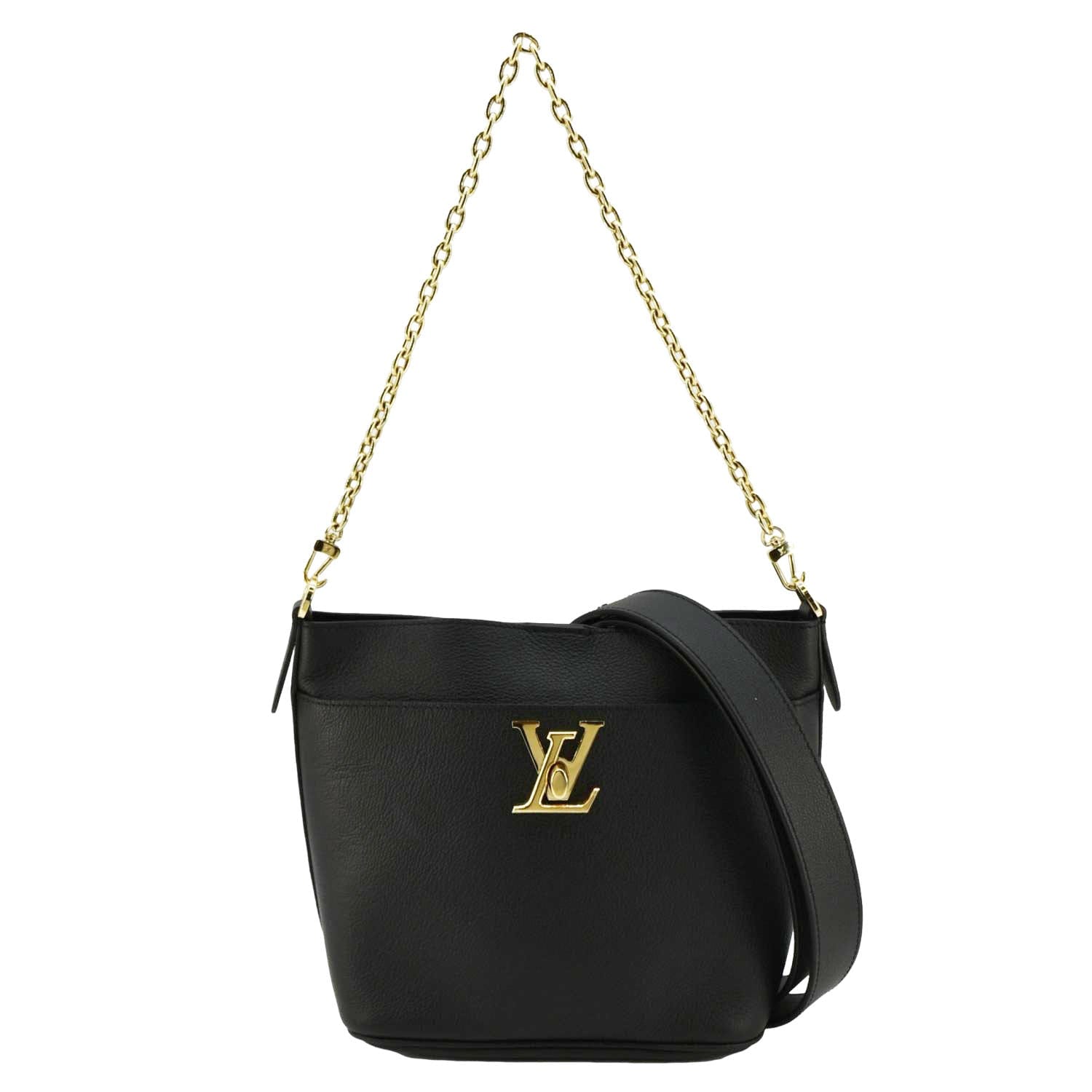 LV Lock and Walk Lockme Leather Bucket Shoulder Bag Black