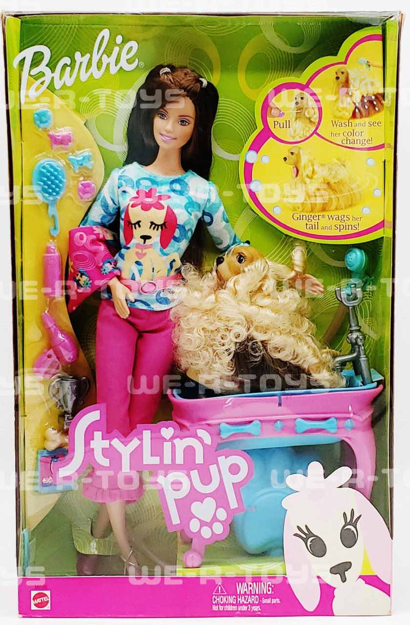Barbie Stylin' Pup Brunette Doll with Ginger Puppy 2002 Mattel