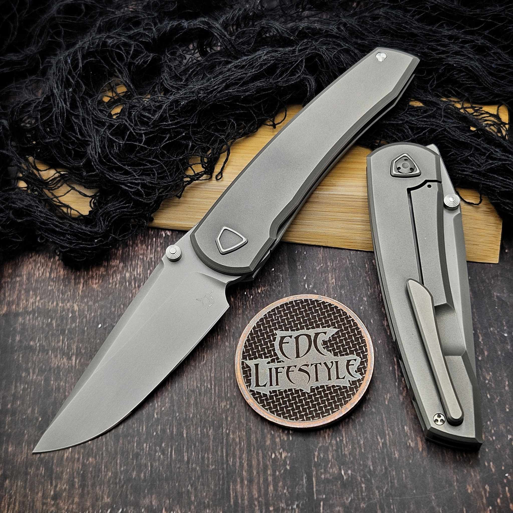 Sharknivco PJ Waka Titanium ZirBlast Handle Frame Lock w/RWL34