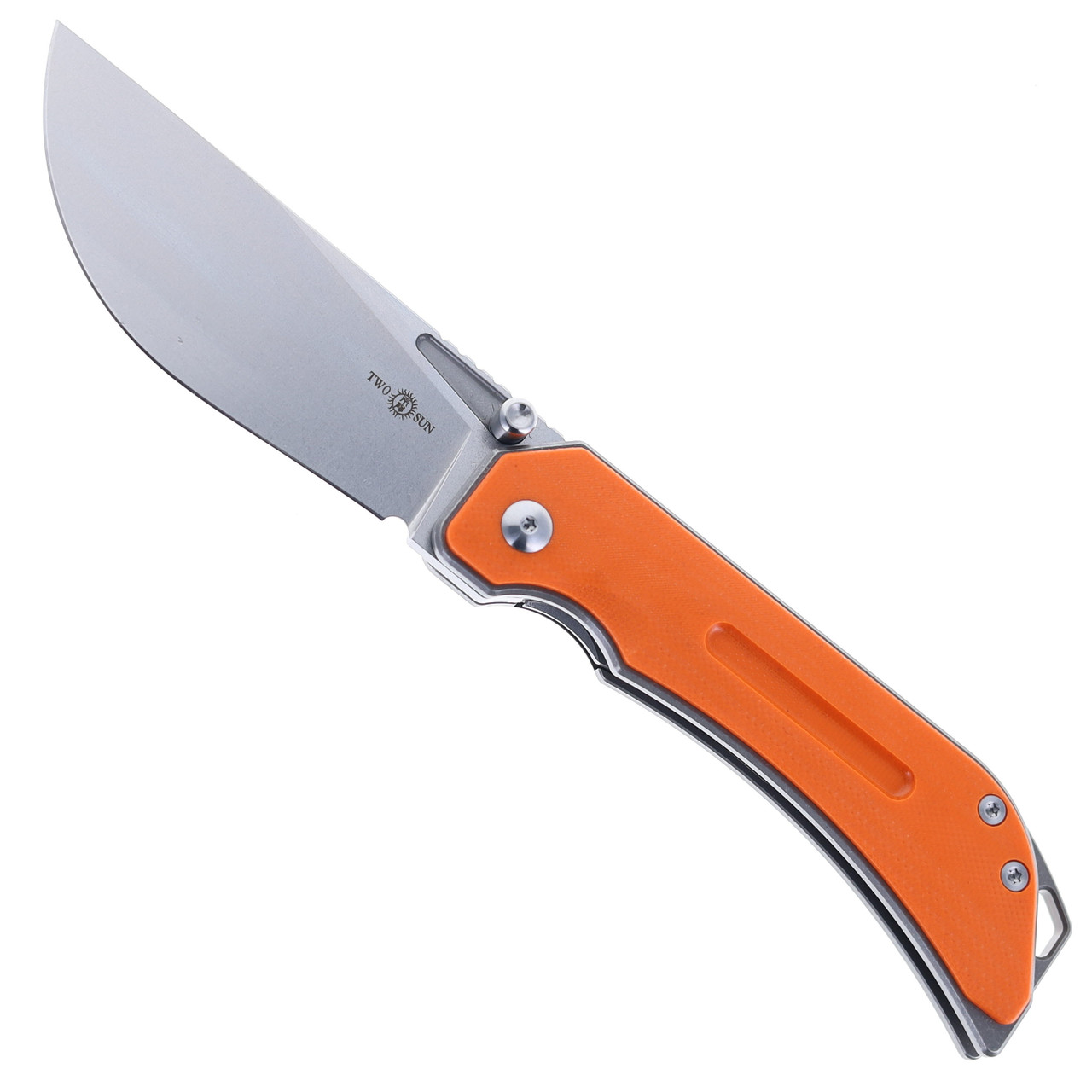 Two Sun Folding Knife Orange Titanium/G10 Handle 14C28N Plain Edge