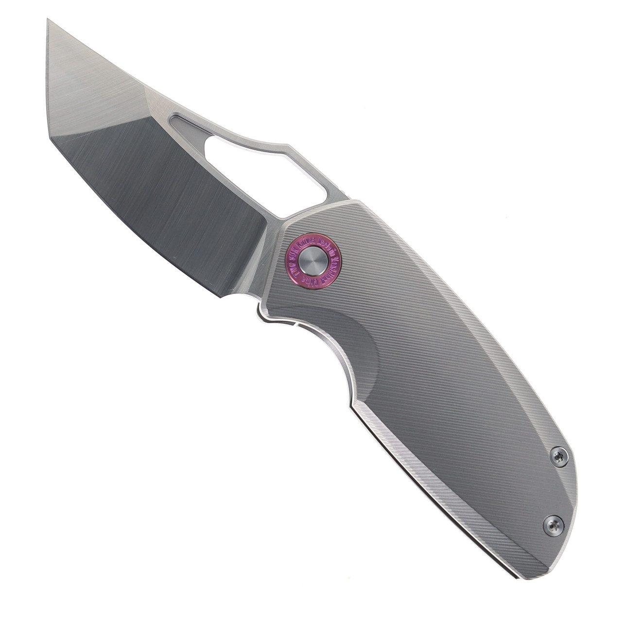 TwoSun Folding Knife Gray Titanium Handle 14C28N Plain Edge