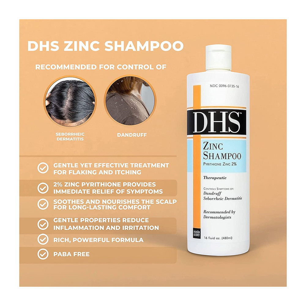 DHS Zinc Hair Shampoo Controls Dandruff Scalp Care Formula 16Oz