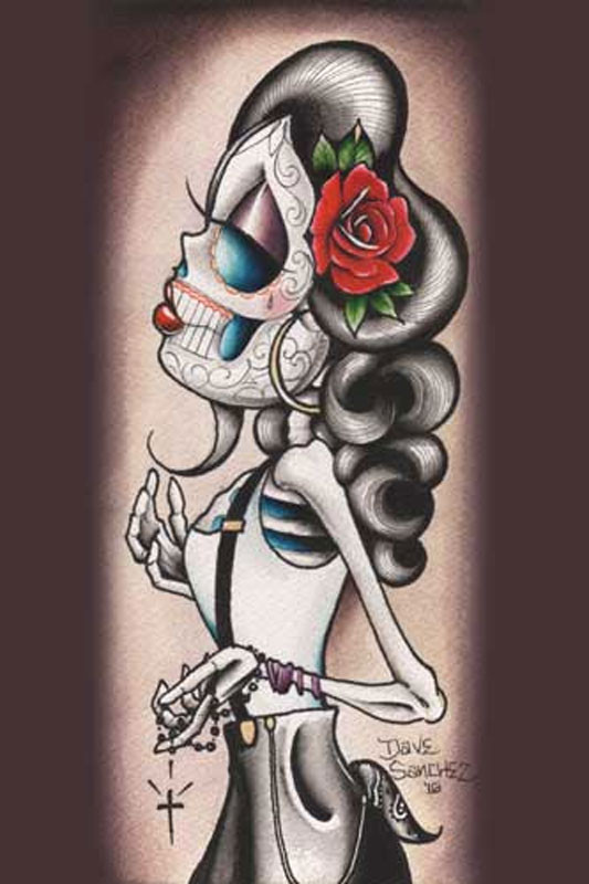 Rosie Y Que by Dave Sanchez Tattoo Art Print Day of the Dead Sugar