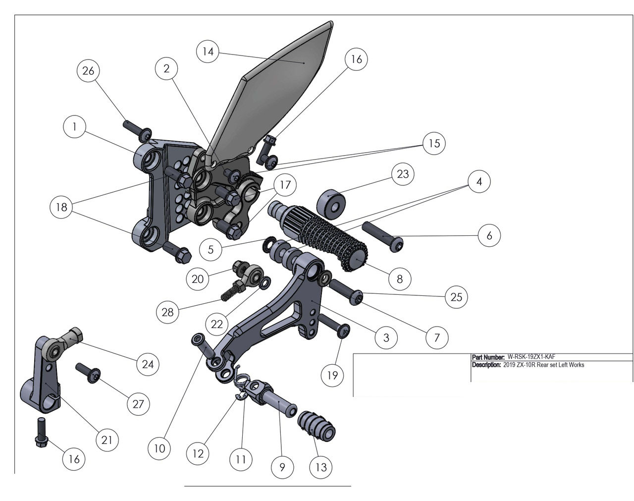 Graves Motorsports WORKS Kawasaki ZX-10R / ZX-10RR Adjustable Rearsets