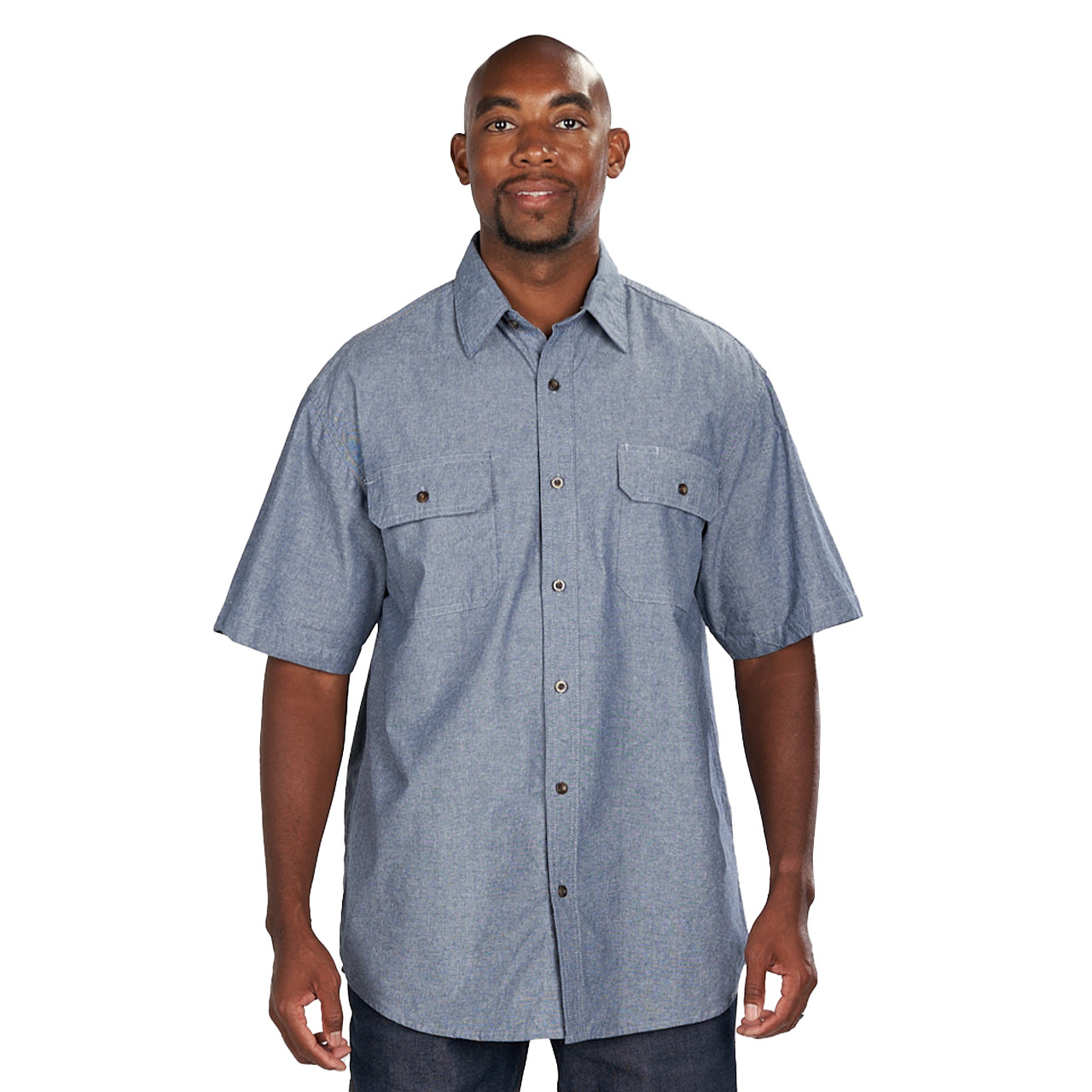Men's Blue Chambray Short Sleeve Shirt - KEY Apparel