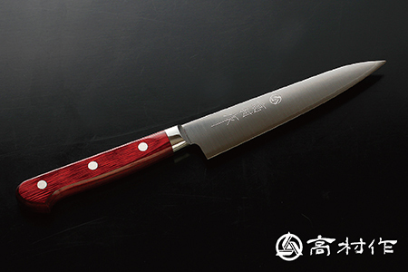 高村作】鍔付スーパーゴールド ワインレッド柄 ペティ 130mm | 福井県