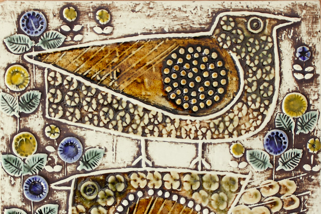 ヴィンテージ】Lisa Larson/リサ・ラーソン/陶板/UNIK/Faglar/二羽の鳥