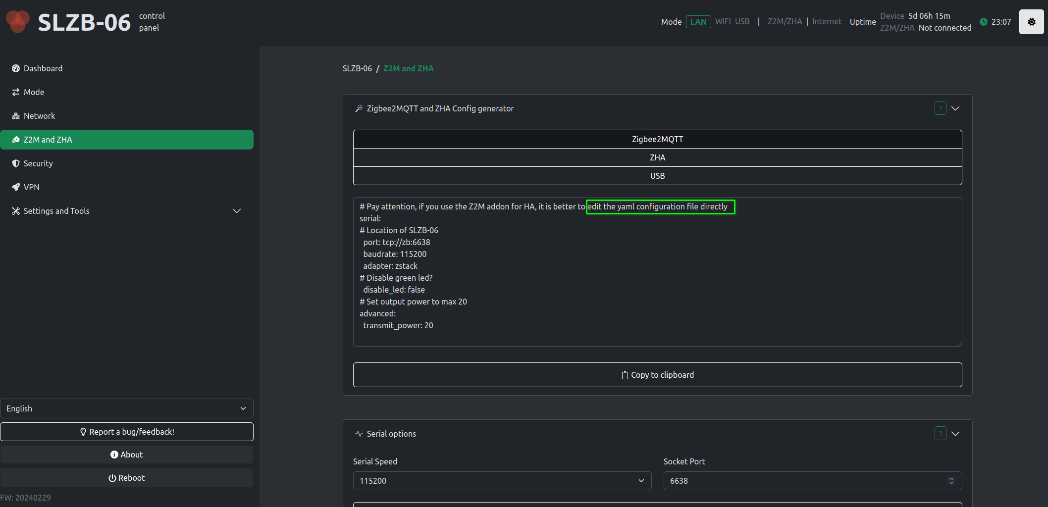 RESOLVED: Slzb-06: where to put the Zigbee2MQTT config generated