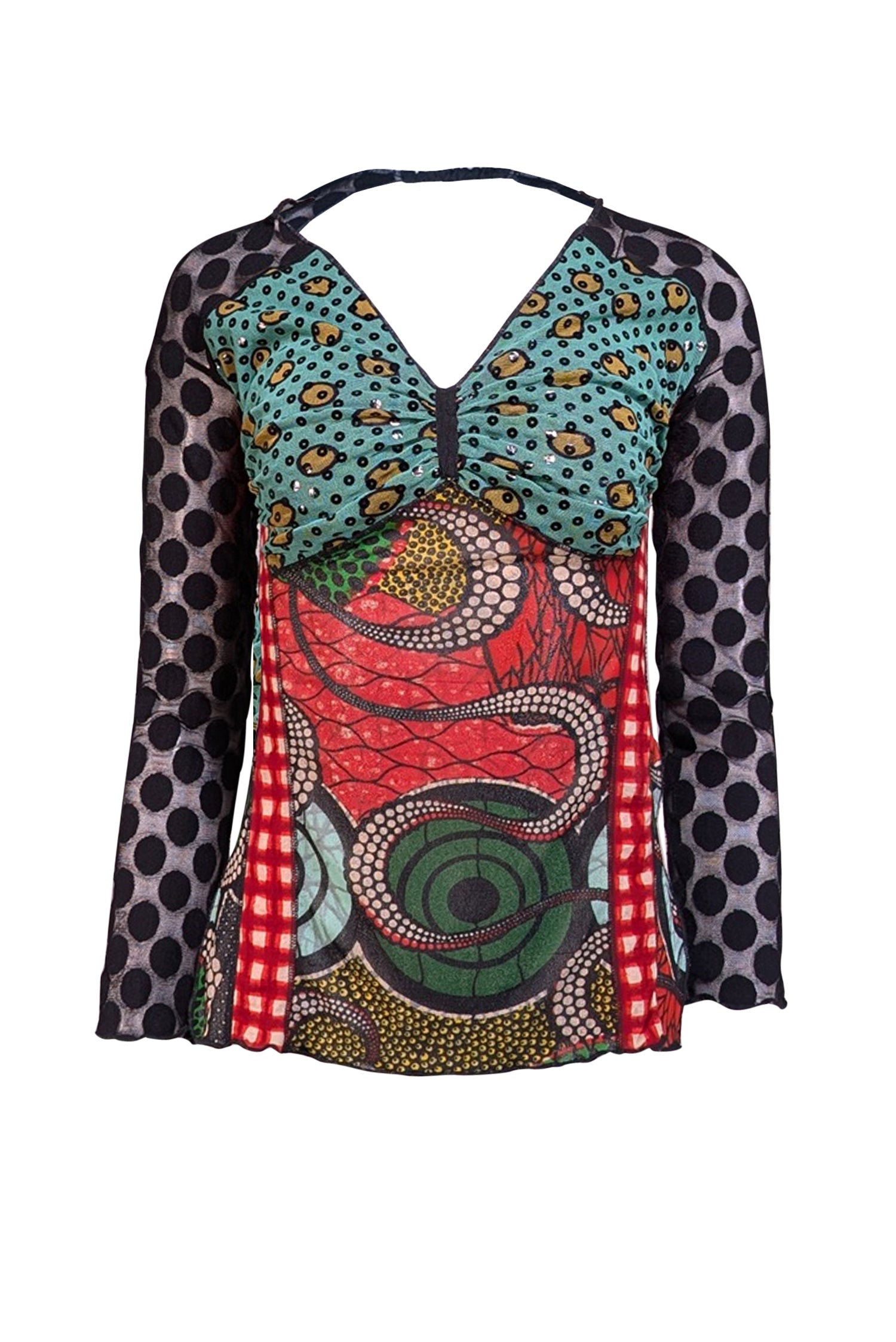 Jean Paul Gaultier - Black & Multi Print Open Back Semi Sheer Top