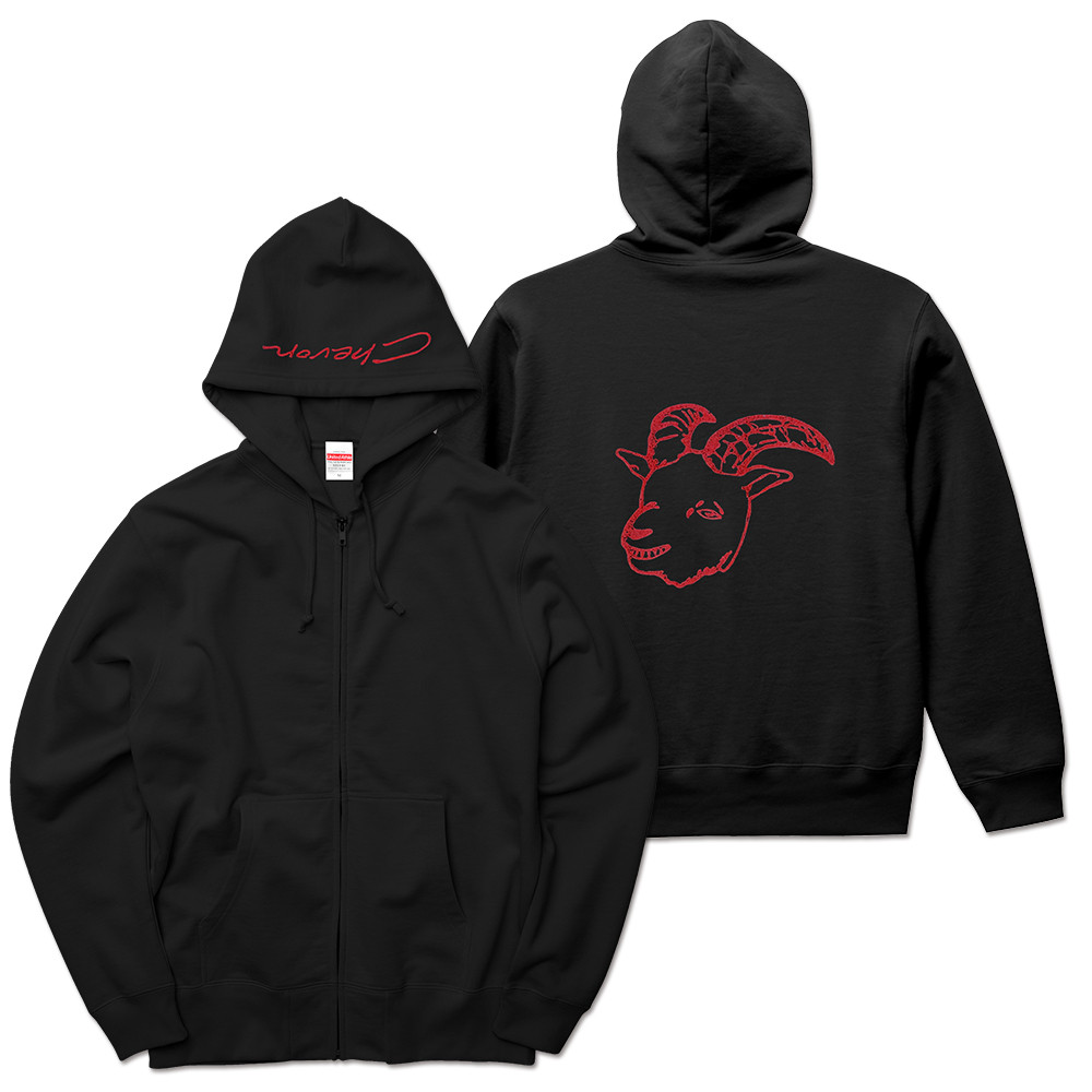 受注生産限定】刺繍ジップパーカー / 赤刺繍 / ブラック | Bonanza Base