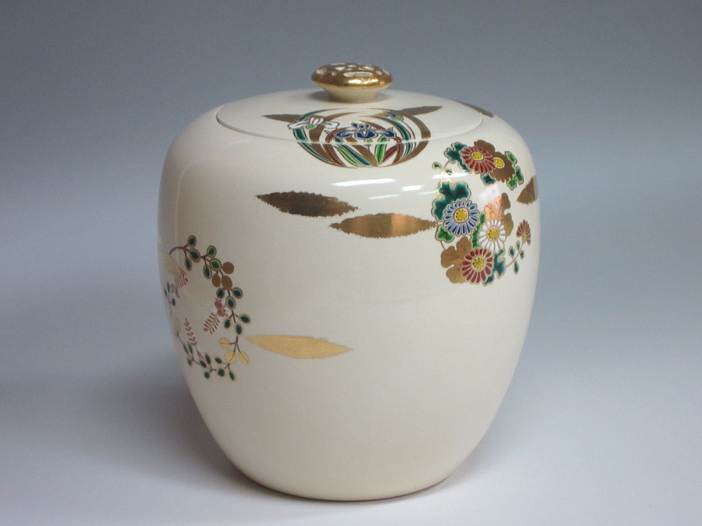 茶道具商(有)越中屋 仁清写丸紋草花水指 御室窯 共箱