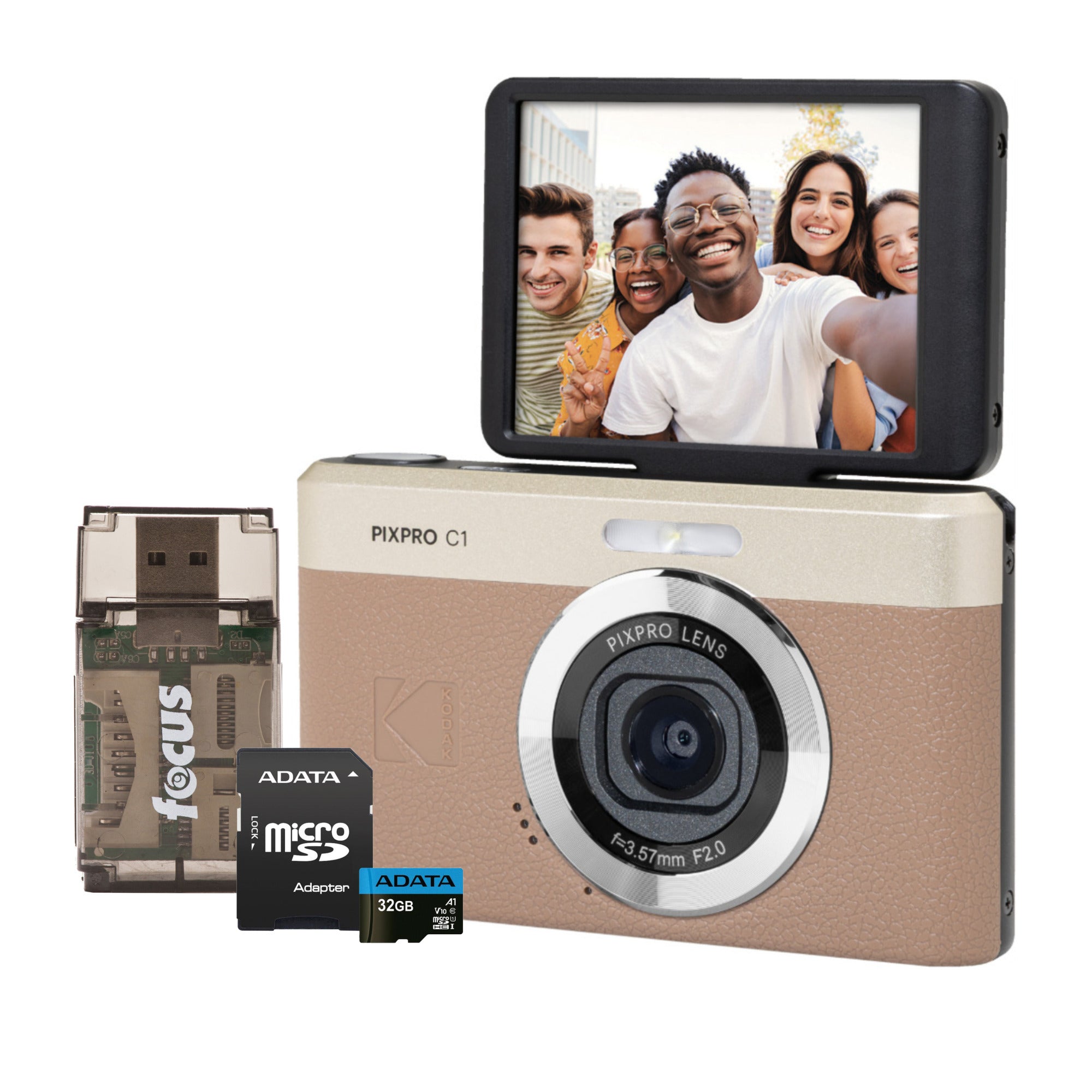 KODAK PIXPRO C1 13MP Digital Camera (Brown) with MicroSD Card and
