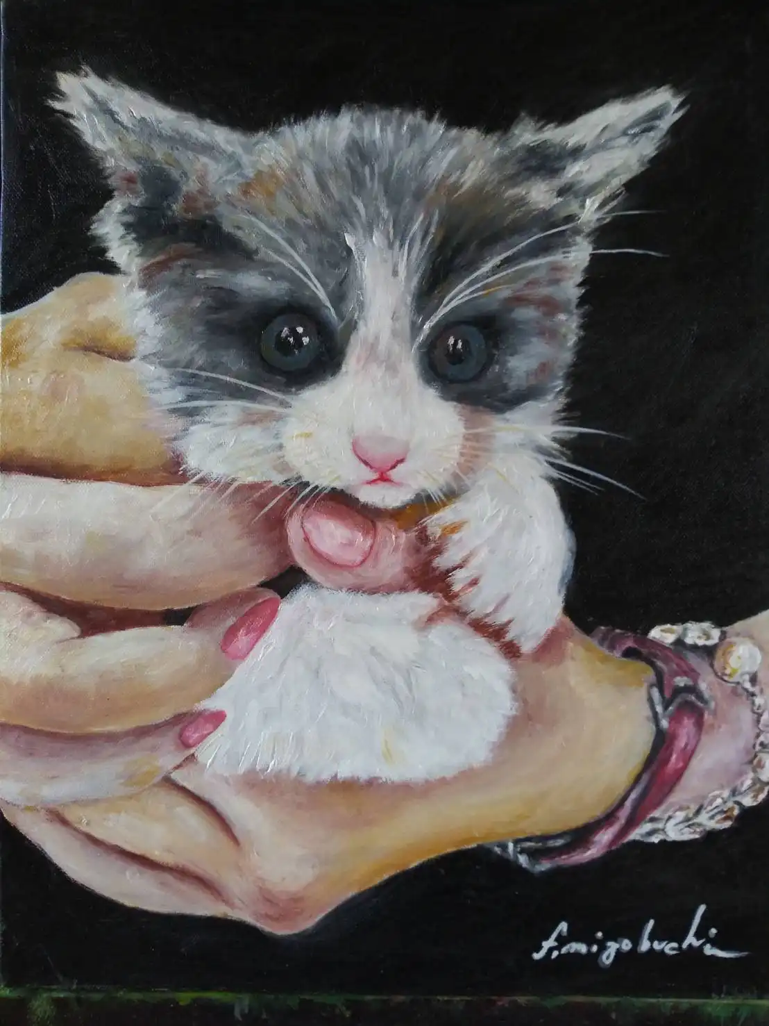 枚方市にある猫の油絵を展示する喫茶店は画廊喫茶Qへ