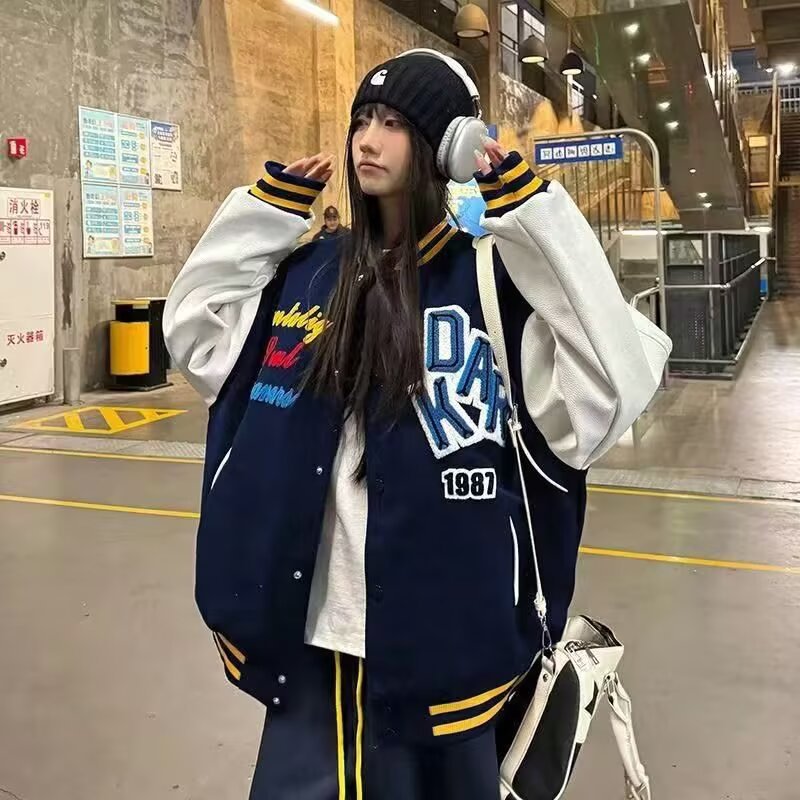 スタジャン レトロロゴ刺繍入りカレッジ風 青 青|スタジャン専門通販