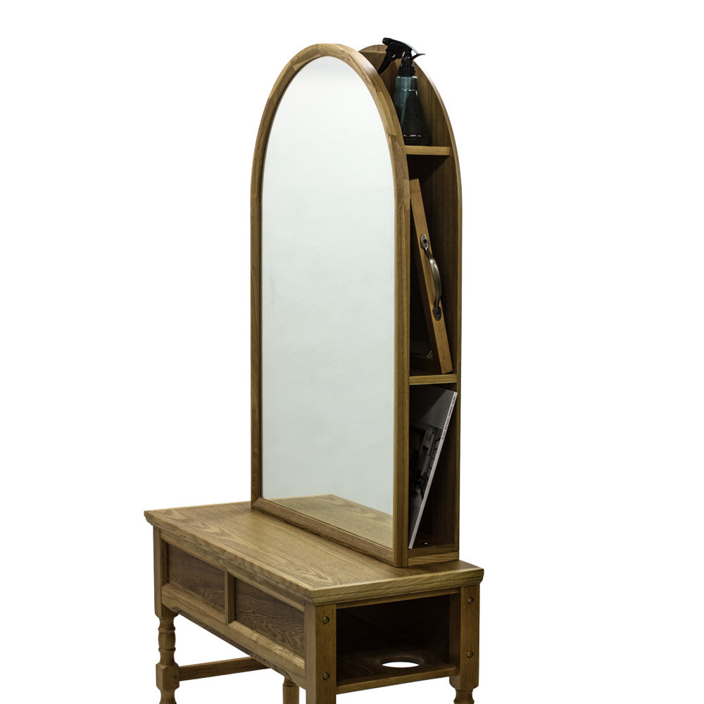ヘアサロン 美容室 ドレッサー ウッド アンティーク アーチ 両面｜美容